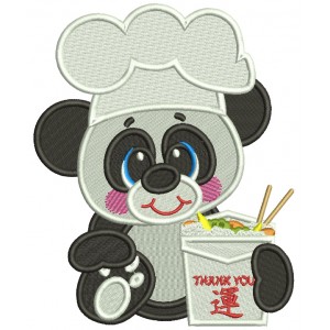 Panda Chef Eating With Chopsticks Filled Machine Embroidery Design Digitized Pattern